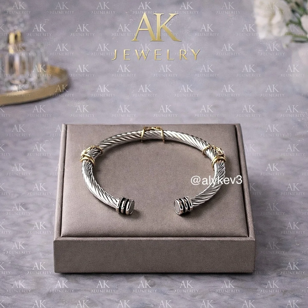 💎LUXURY BRACELET Gold/Silver 3 X Cable Cuff Stainless Steel X Twisted